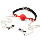 Silicone Ball Gag and Nipple Clamp Bondage System for Multiple Stimulation