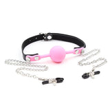 Silicone Ball Gag and Nipple Clamp Bondage System for Multiple Stimulation