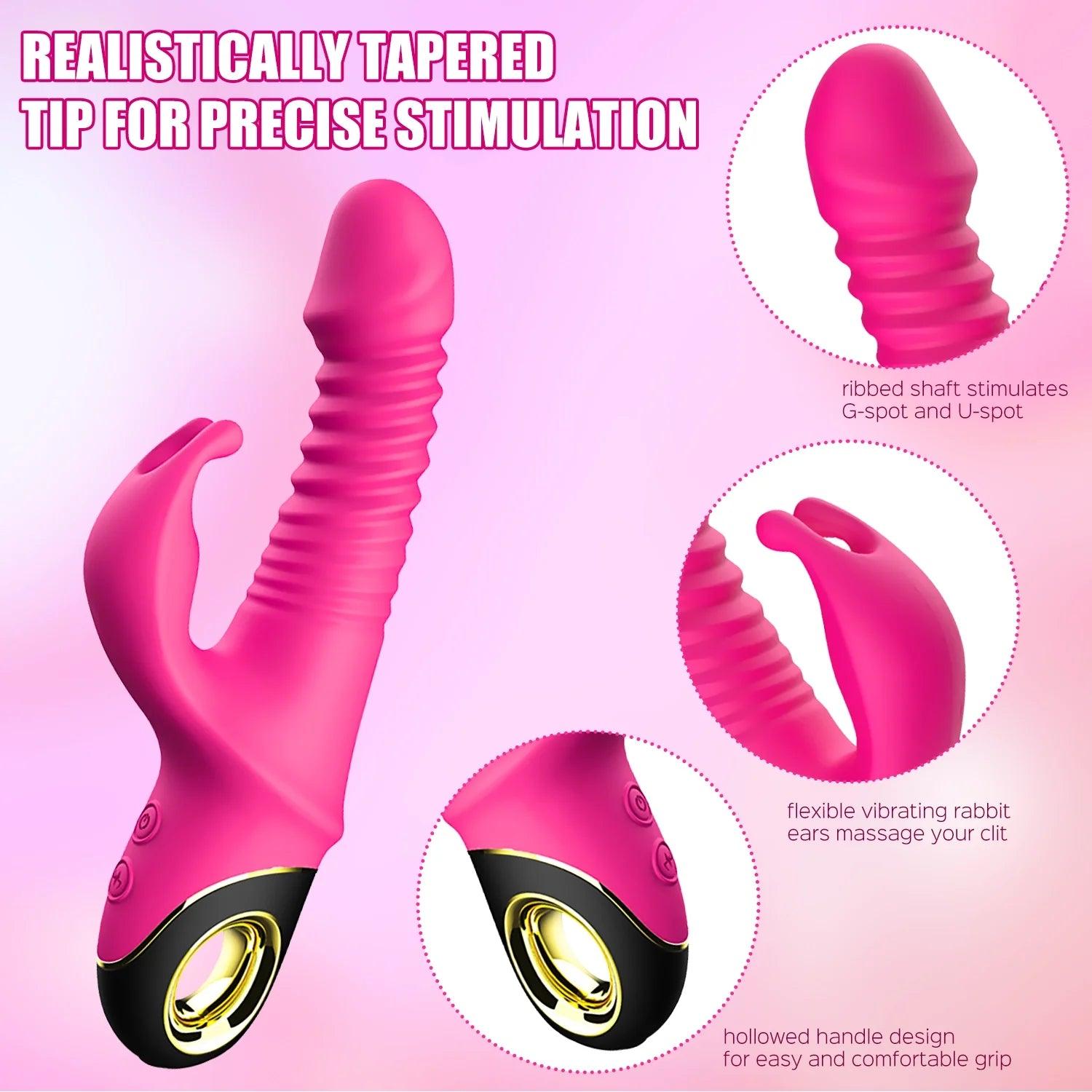 3-in-1 Multi-function Ergonomic Rabbit Vibrator - Thrusting, Rotating, Clit Vibrating Modes - Bestgspot