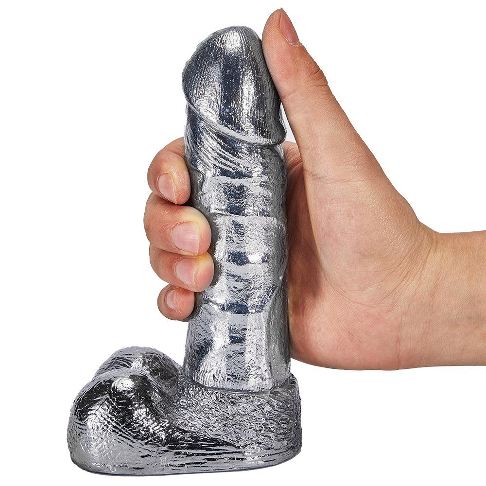 6.8-Inch Alloy Silver Pussy Anus Stimulation Dildo - Sexdoll.Sex