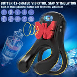 3 in 1 Butterfly Cock Ring 3 Motors 10 Modes Erection Enhancing Vibration Penis Vibrator