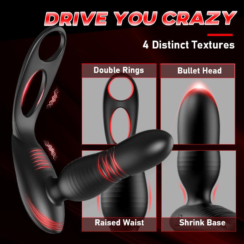 Alston Low Noise 10 Thrusting & Vibrating Double Cock Rings Silicone Prostate Massager - Sexdoll.Sex