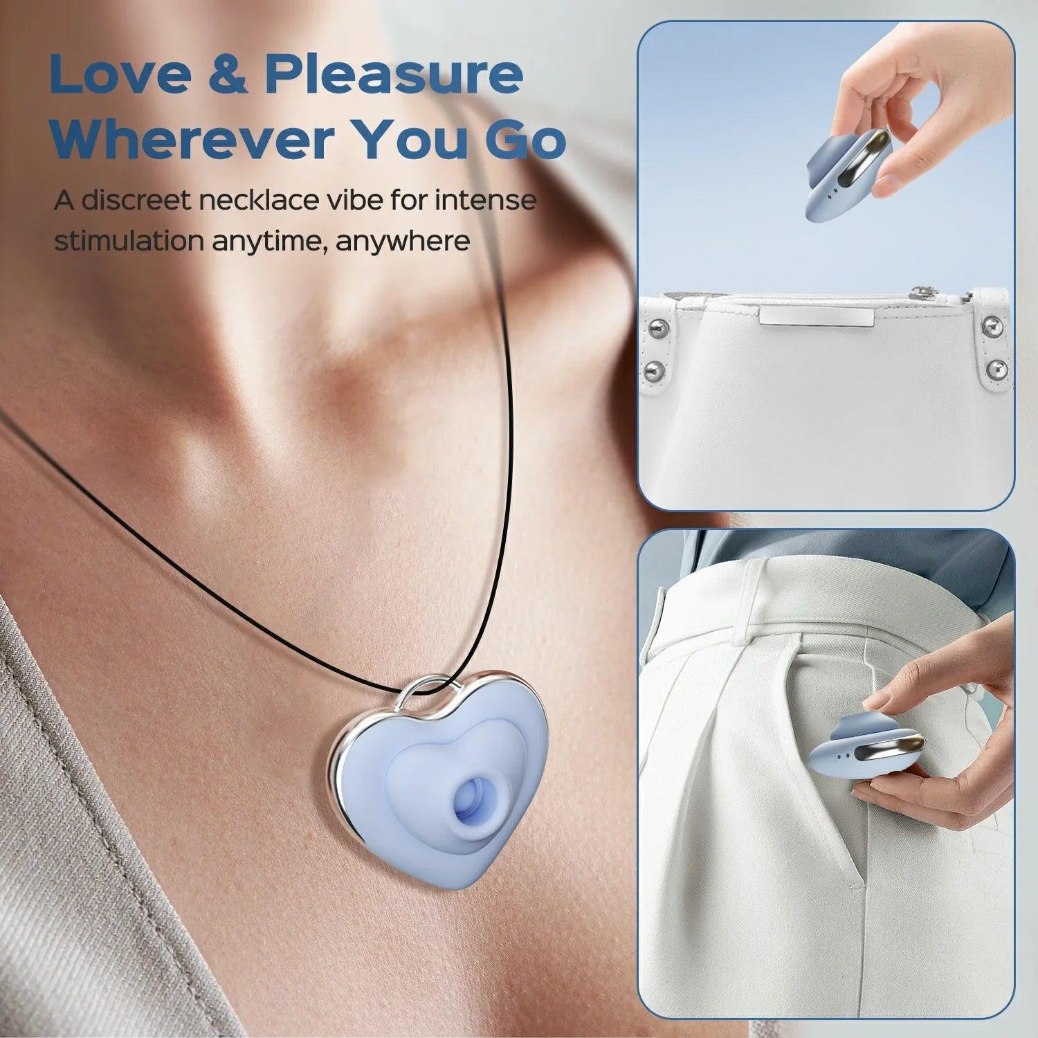 Amore - Wearable Heart Necklace Vibe Sucking & Tapping Mini Clitoral Stimulator - Bestgspot