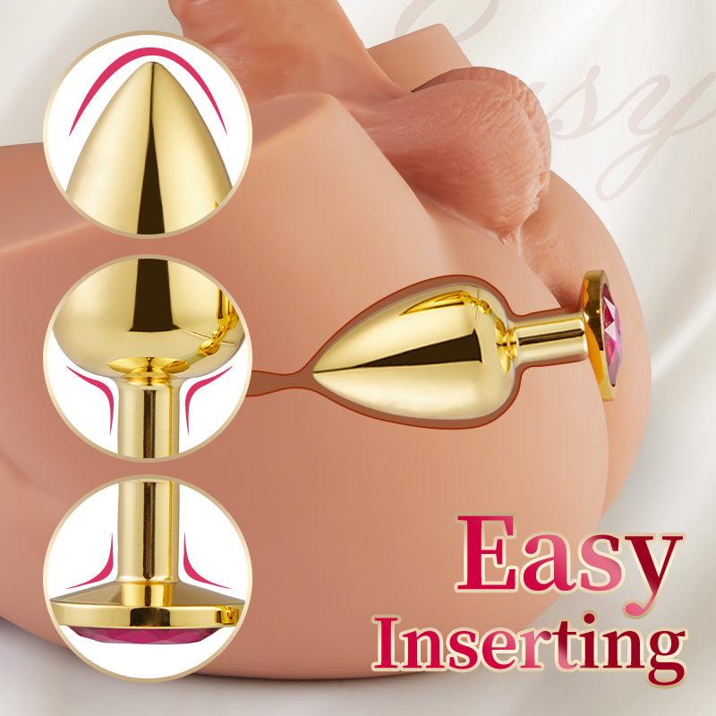 BestGSpot 3 Pieces Gold Jewelled Aluminium Butt Plug - Sexdoll.Sex