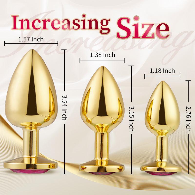 BestGSpot 3 Pieces Gold Jewelled Aluminium Butt Plug - Sexdoll.Sex