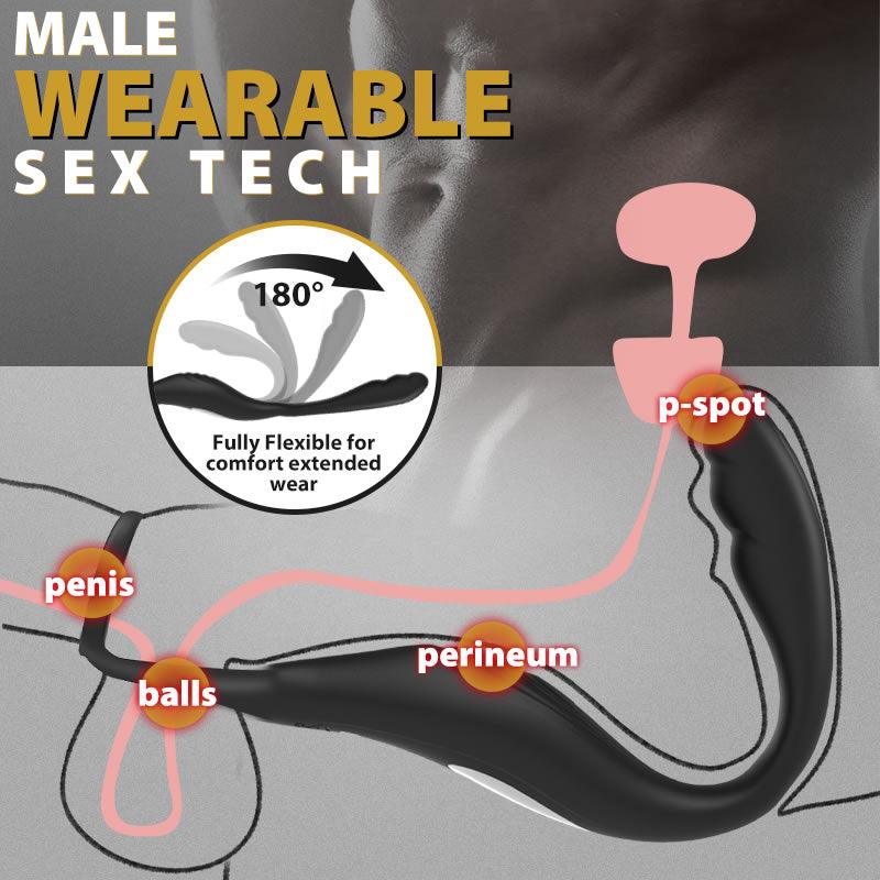 BGS Wearable Prostate Massager 10 Quiet Vibrations Dual Cock Ring - Sexdoll.Sex