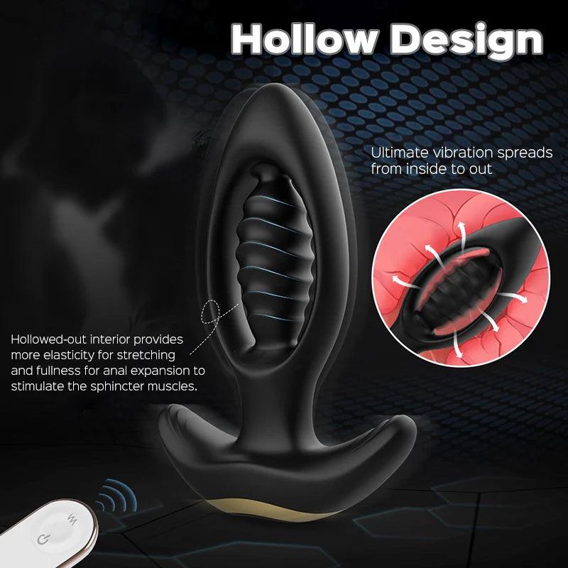 Hollow Vibrating Butt Plug & Prostate Massager - 9 Modes, Expands for Intense Fullness - Bestgspot