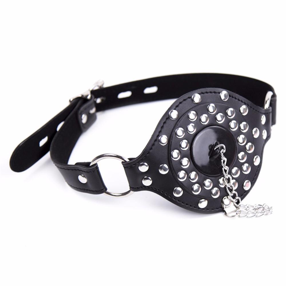 Leather Studded Open Mouth Feeding Gag - Bestgspot