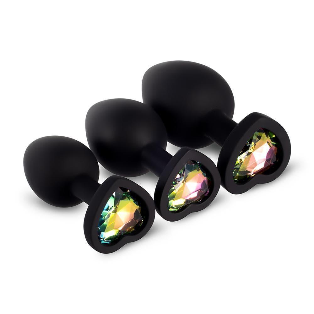 Rainbow Gem Black Silicone Butt Plug Set - Bestgspot