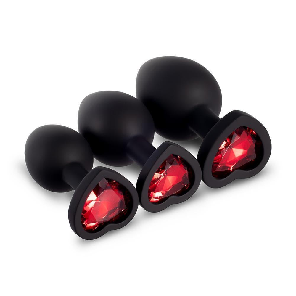 Red Gem Black Silicone Butt Plug Set - Bestgspot