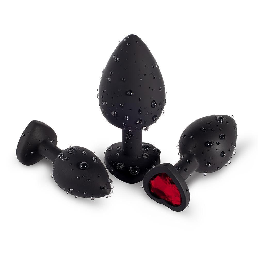 Red Gem Black Silicone Butt Plug Set - Bestgspot