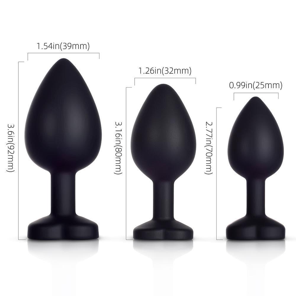 Red Gem Black Silicone Butt Plug Set - Bestgspot