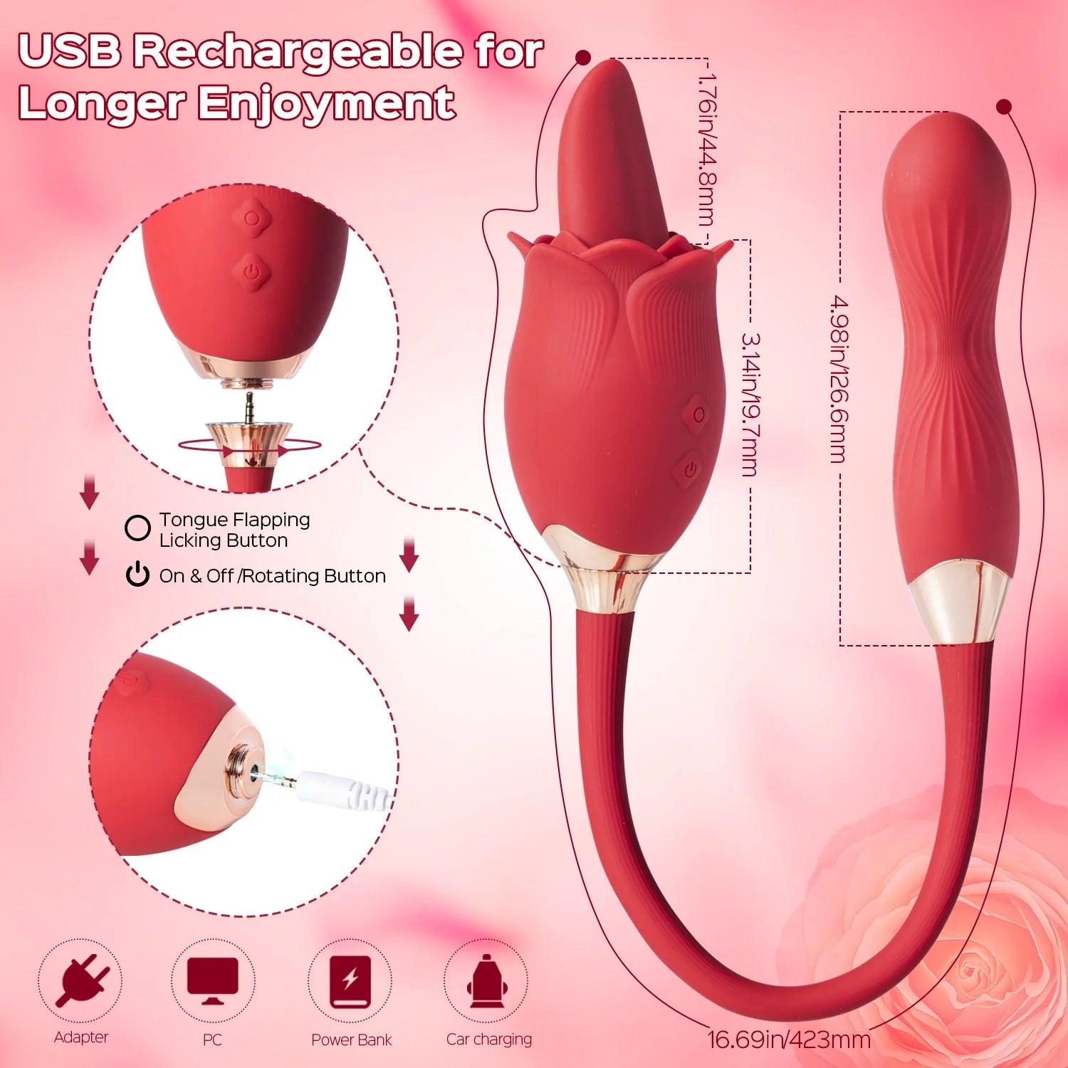 Rose Flapping Clit Stimulator Rotating G-spot Anal Vibrator - 2-in-1 - Bestgspot