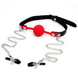 Silicone Ball Gag and Nipple Clamp Bondage System for Multiple Stimulation - Bestgspot