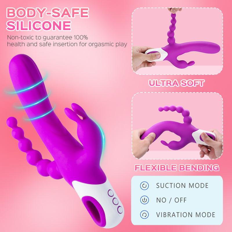 Triple Rabbit Vibrator with Anal Beads - 12 G-Spot and 3 Clit Vibration Patterns - Bestgspot