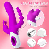 Triple Rabbit Vibrator with Anal Beads - 12 G-Spot and 3 Clit Vibration Patterns - Bestgspot