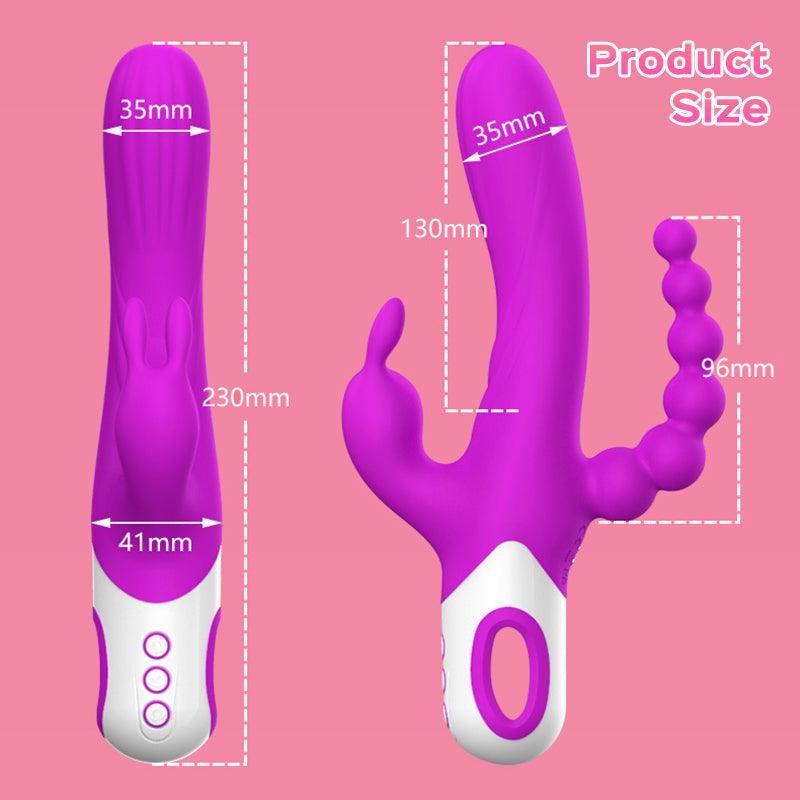 Triple Rabbit Vibrator with Anal Beads - 12 G-Spot and 3 Clit Vibration Patterns - Bestgspot