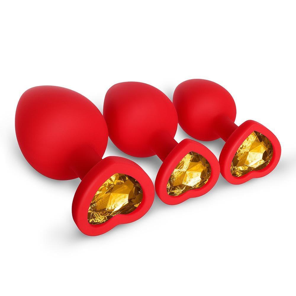 Yellow Gem Red Silicone Butt Plug Set - Bestgspot