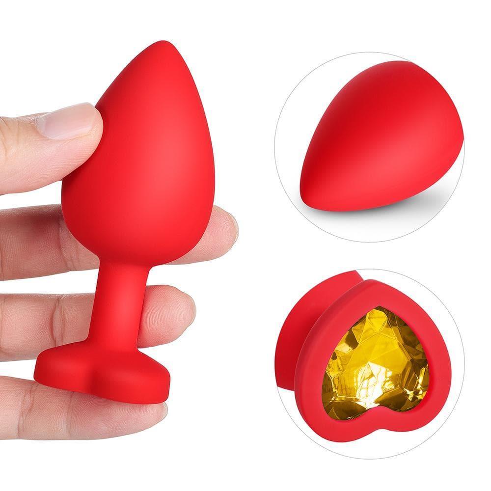 Yellow Gem Red Silicone Butt Plug Set - Bestgspot