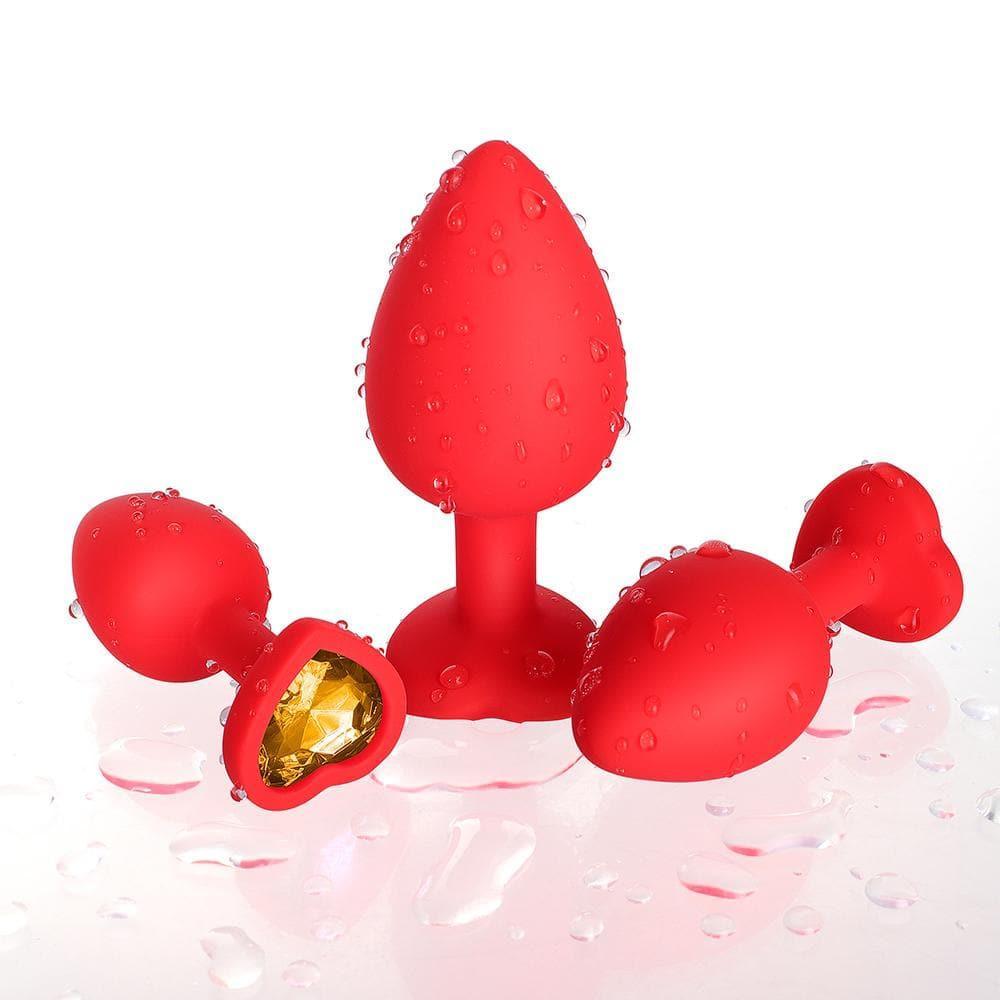 Yellow Gem Red Silicone Butt Plug Set - Bestgspot